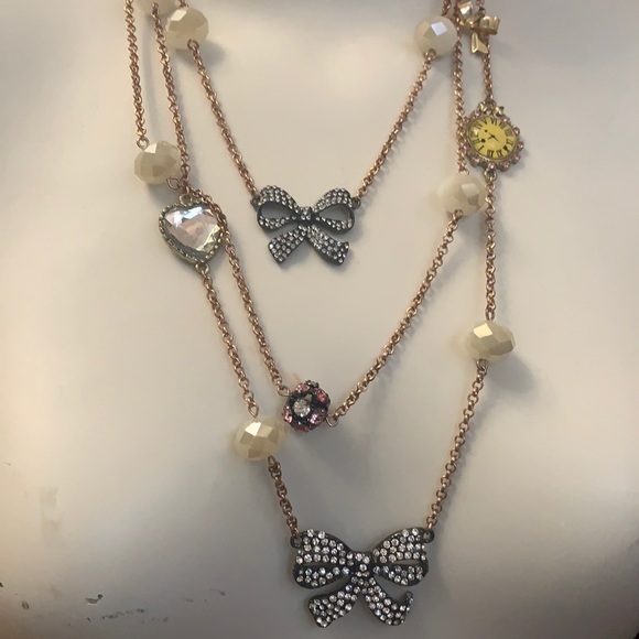 BETSEY JOHNSON THREE CHAIN Layered Necklace WITH CHARMS Clock watch - Picture 3 of 15